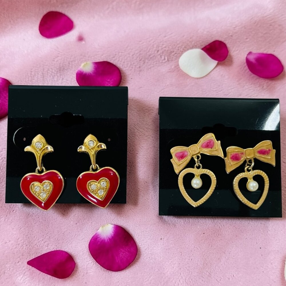 Vintage Avon Romantic Revival & Sarah Coventry Heart Shaped Dangle Post Earrings
